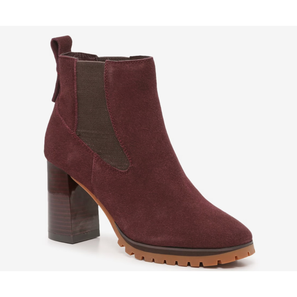 NWT Sanctuary Ravish Suede Chelsea Heel Boot 8 Burgundy Red Bootie Ankle Lug 90s